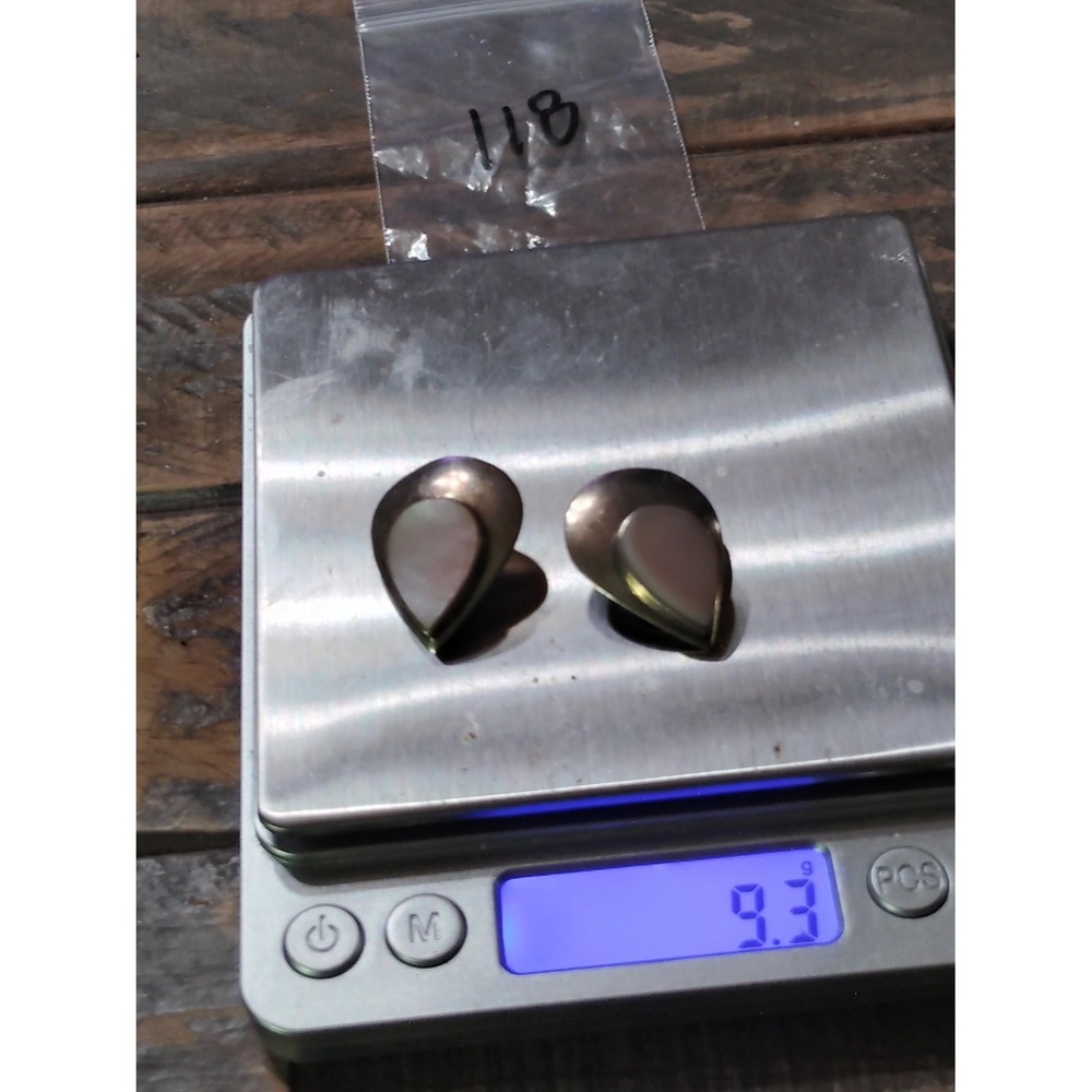 Vintage 925 Sterling Silver Mother of Pearl Teardrop Clip On Earrings 9.3g